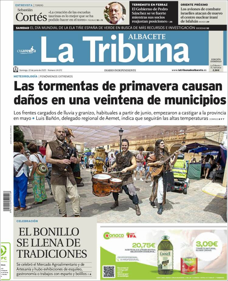 Portada de La Tribuna de Albacete (España)