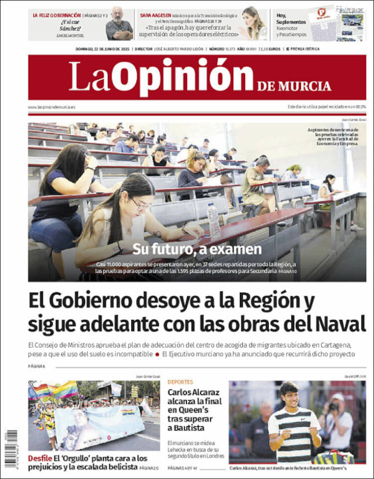 Portada de La Opinión de Murcia (España)