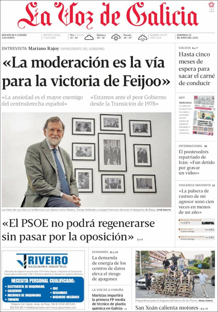 Portada de La Voz de Galicia (España)