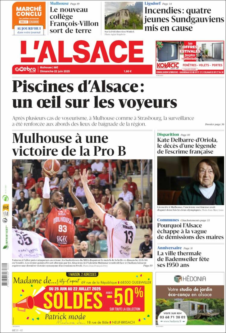 Portada de Journal L'Alsace (Francia)