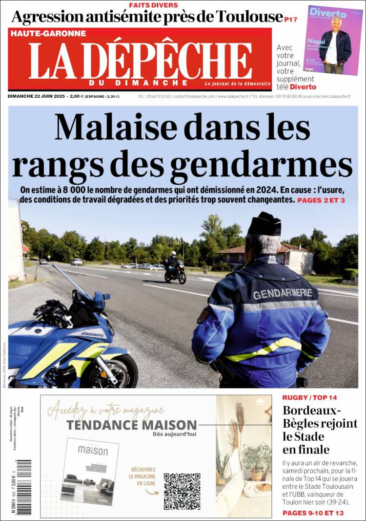 Portada de La Dépêche du Midi (Francia)