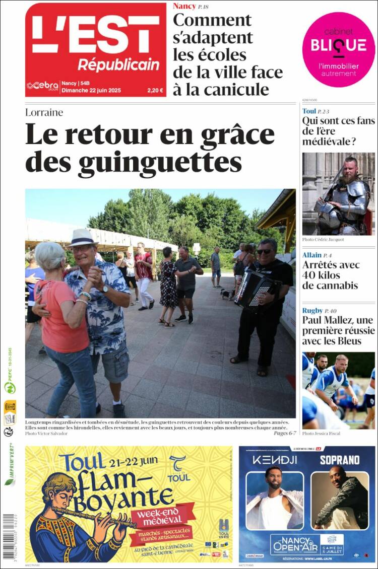 Portada de L'Est Republicain (Francia)