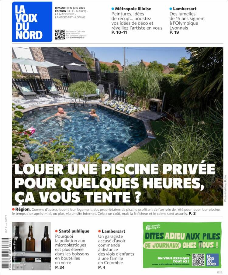 Portada de La Voix du Nord (Francia)