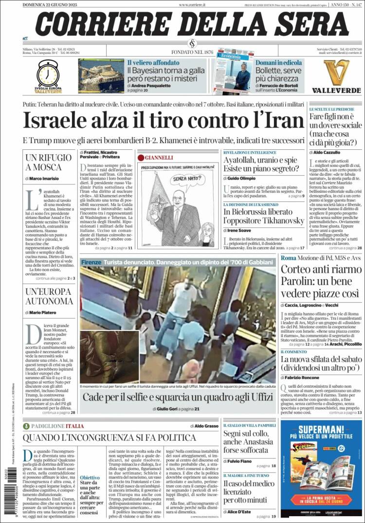 Portada de Corriere della Sera (Italia)