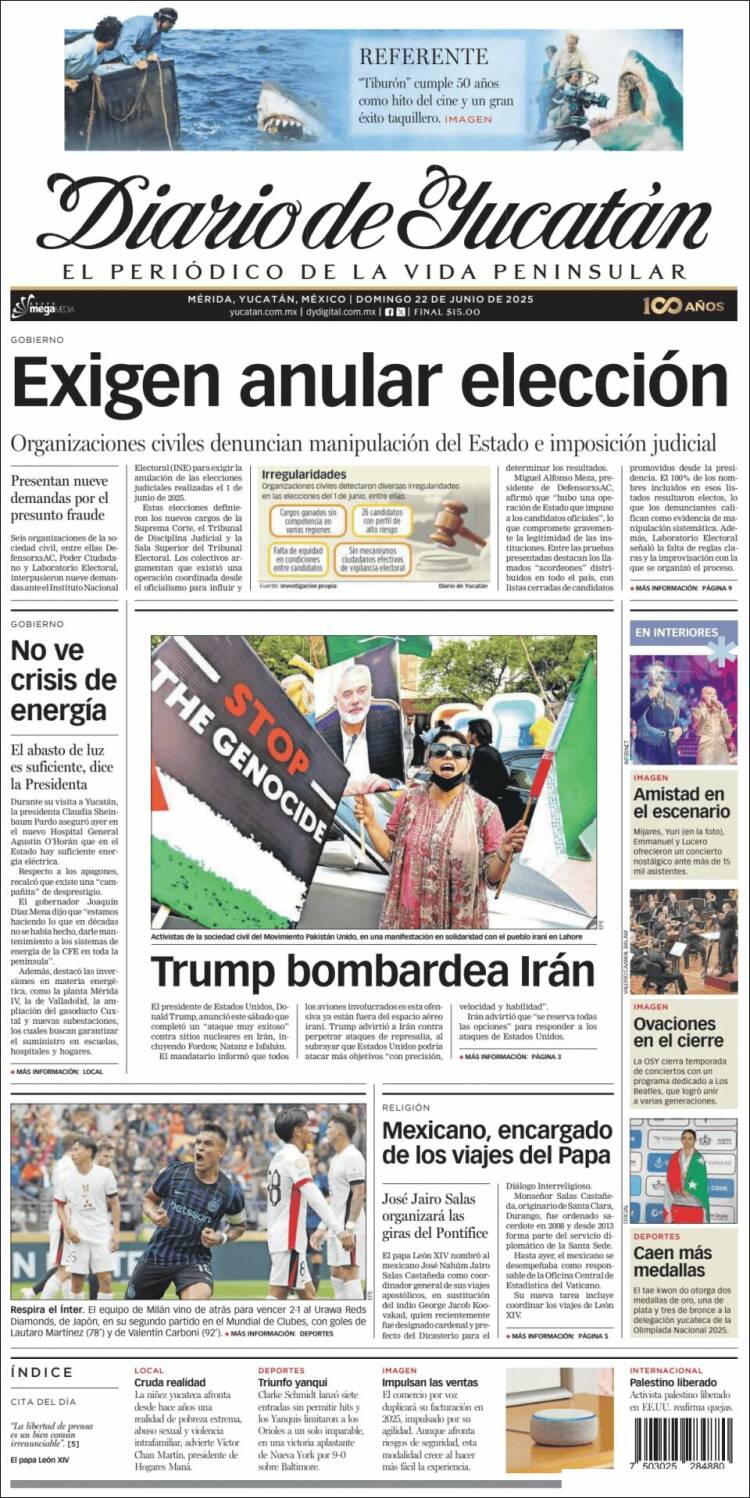 Portada de Diario de Yucatán (México)