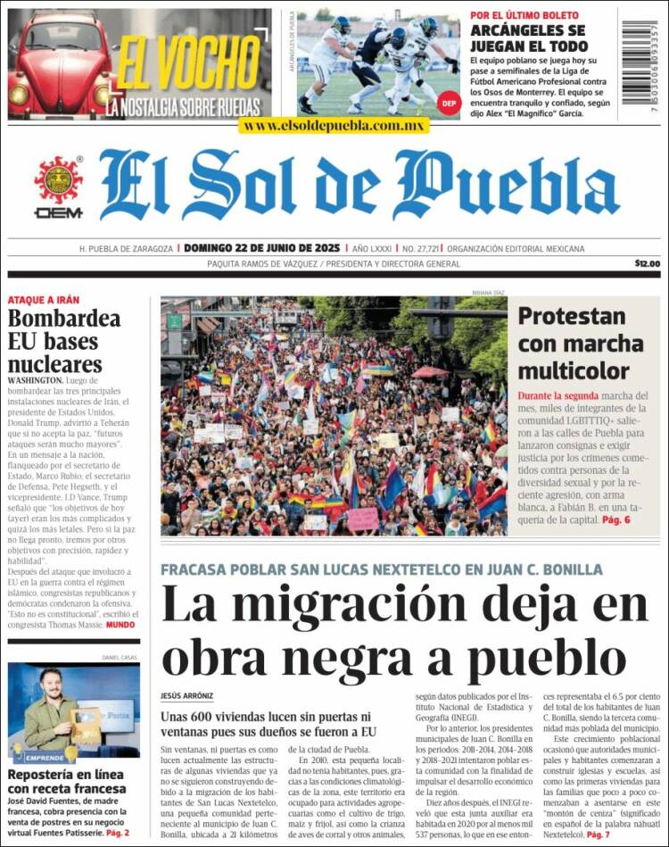 Portada de El Sol de Puebla (México)