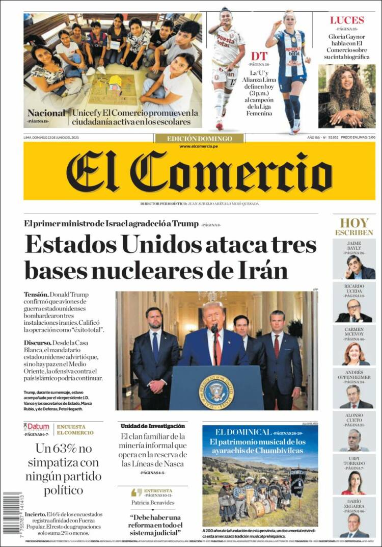 Portada de El Comercio (Perú)