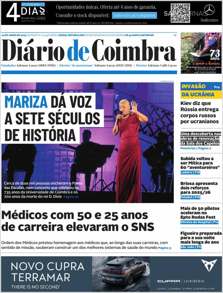 Portada de Diário de Coimbra (Portugal)