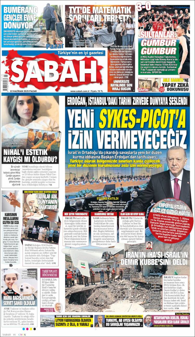 Portada de Sabah (Turquía)