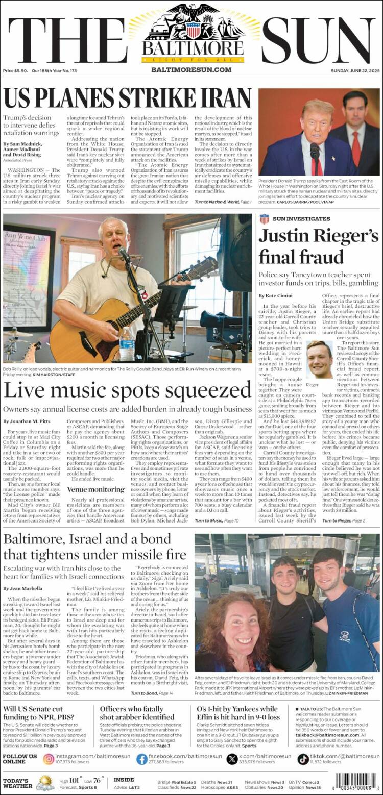 Portada de The Baltimore Sun (USA)