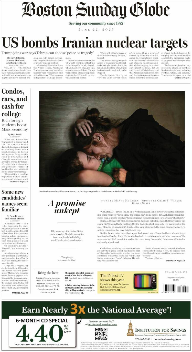 Portada de Boston Globe (USA)