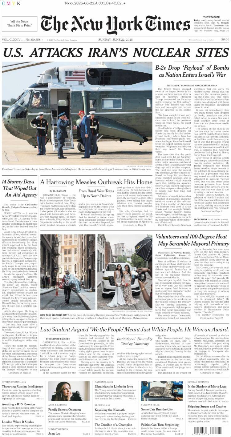 Portada de New York Times (USA)