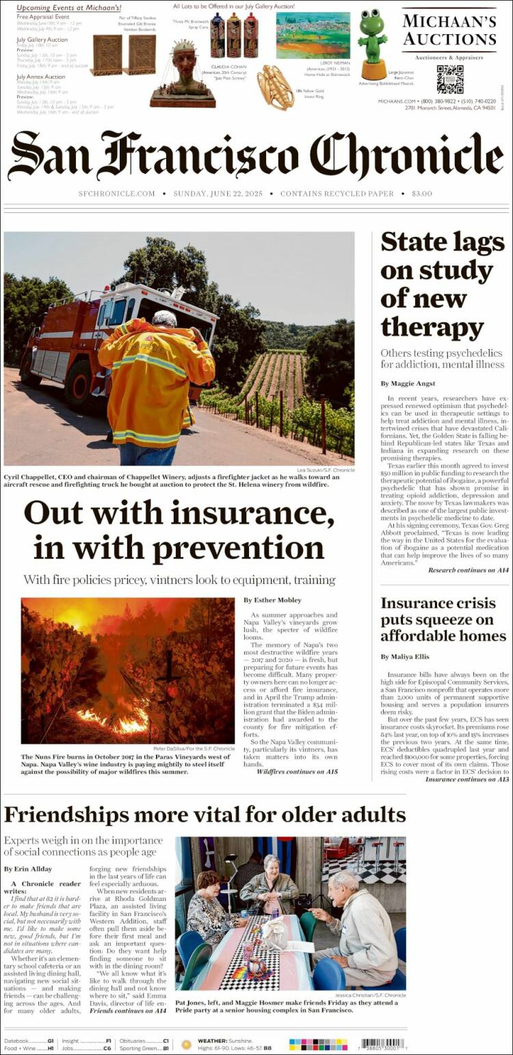 Portada de San Francisco Chronicle (USA)
