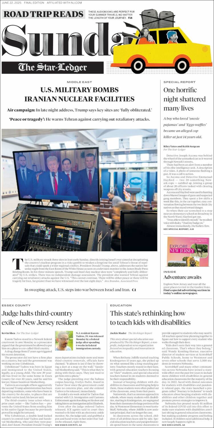 Portada de Star-Ledger (USA)