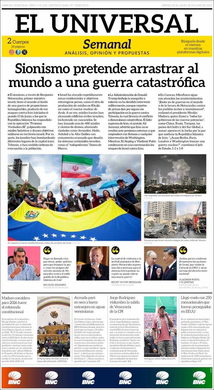 Portada de Universal (Venezuela)