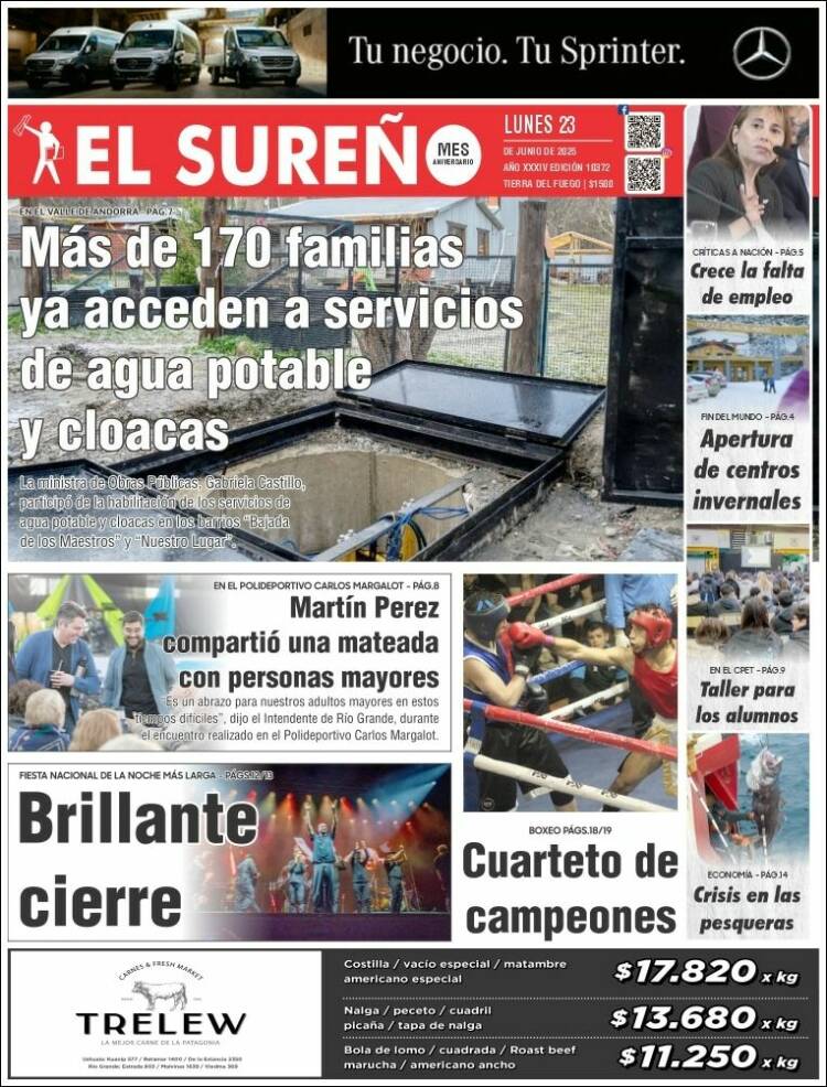 Portada de Diario El Sureño (Argentina)