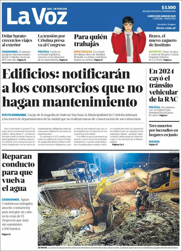 Portada de La Voz del Interior (Argentina)