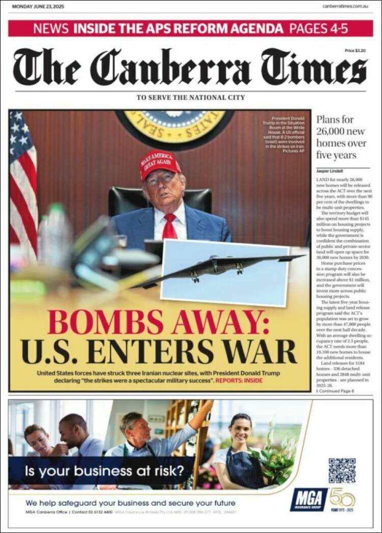 Portada de The Canberra Times (Australia)