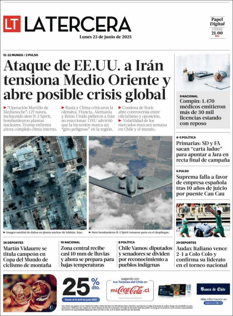 Portada de La Tercera (Chile)