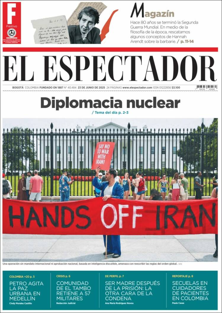 Portada de El Espectador (Colombia)