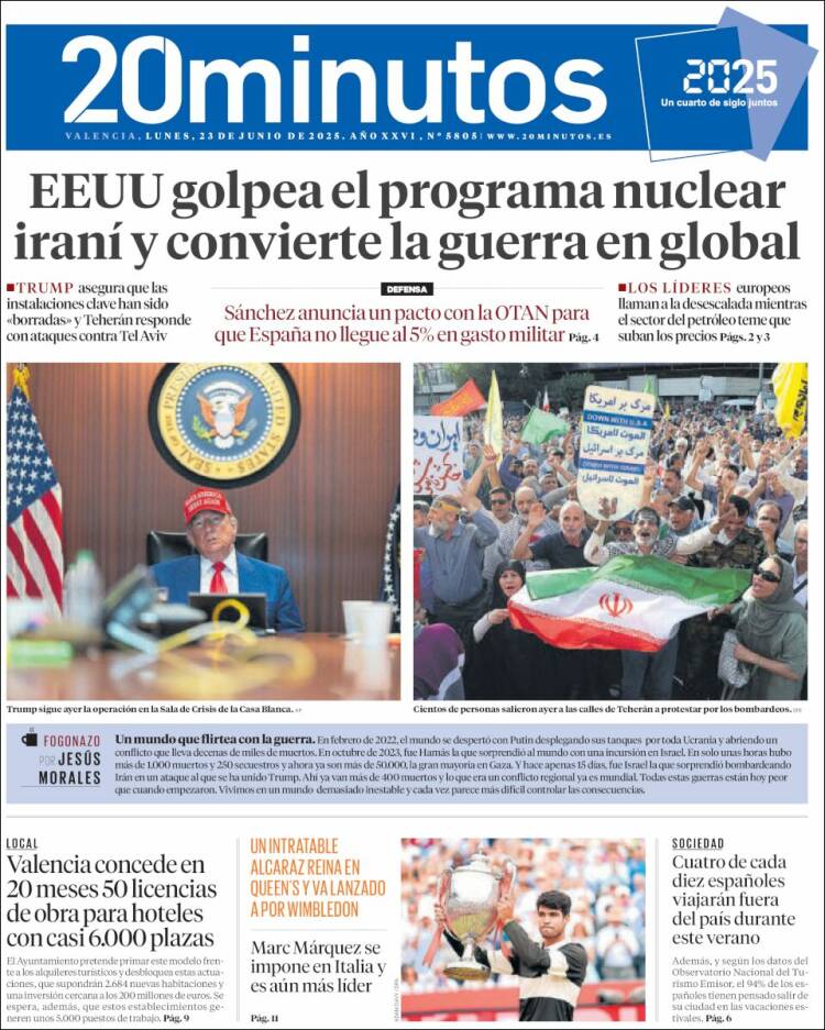 Portada de 20 Minutos - Valencia (Spain)