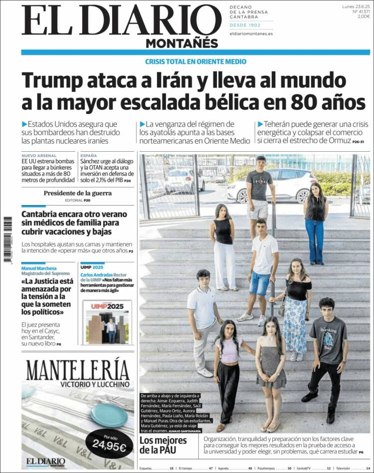 Portada de El Diario Montañés (España)