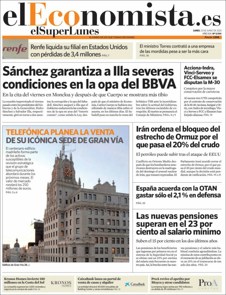 Portada de El Economista (España)
