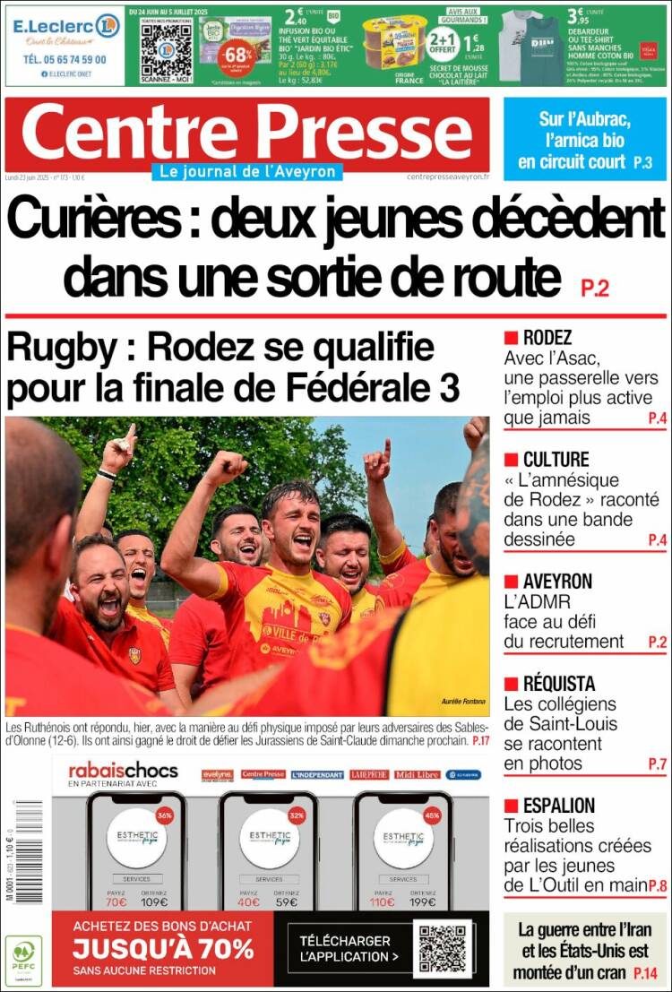 Portada de Centre Presse (Francia)