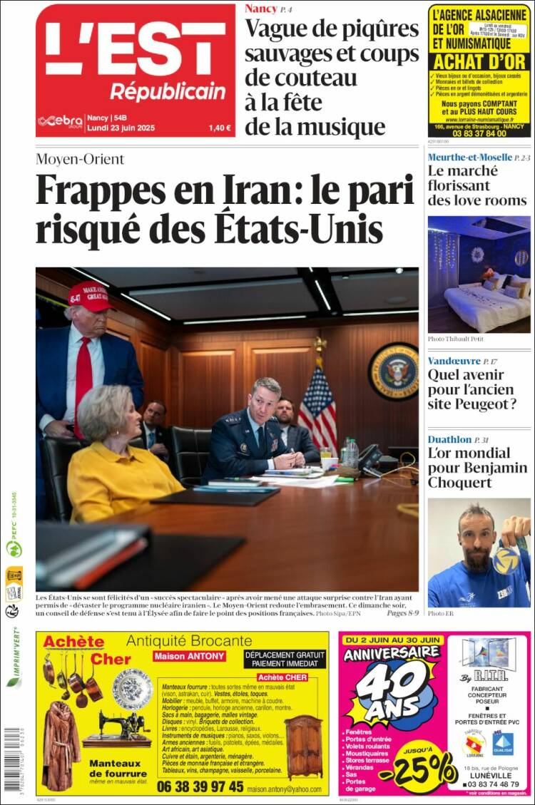 Portada de L'Est Republicain (Francia)