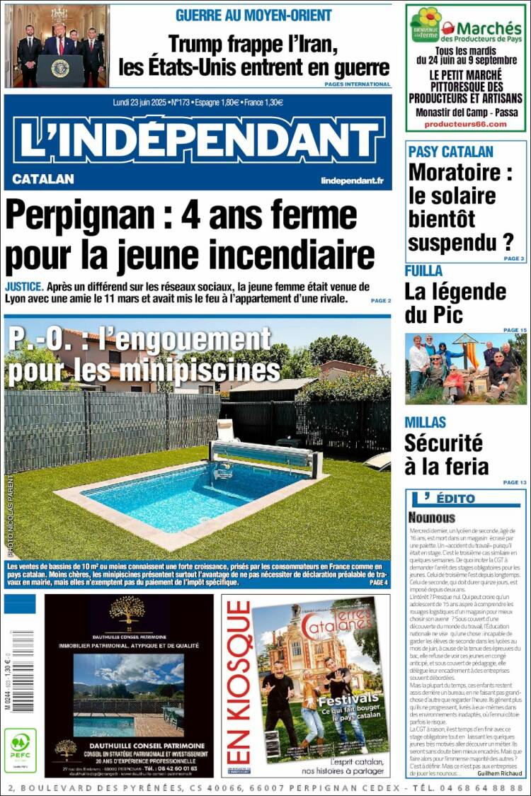Portada de Le Indépendant (Francia)