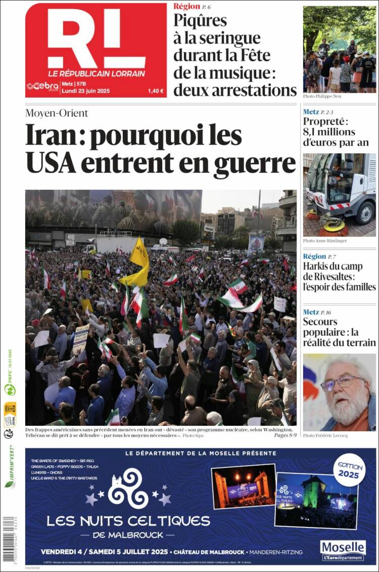 Portada de Le Republicain Lorrain (Francia)