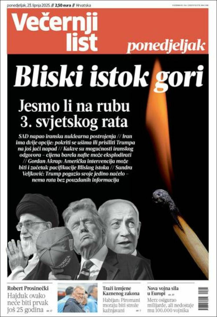 Portada de Večernji (Croatie)