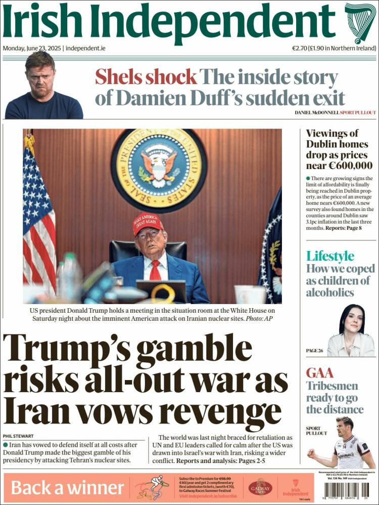 Portada de Irish Independent (Irlanda)