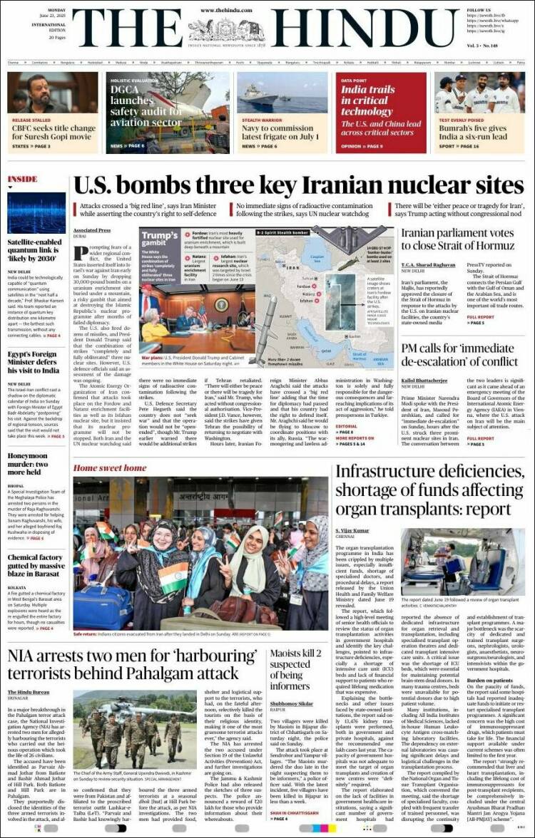 Portada de The Hindu (India)