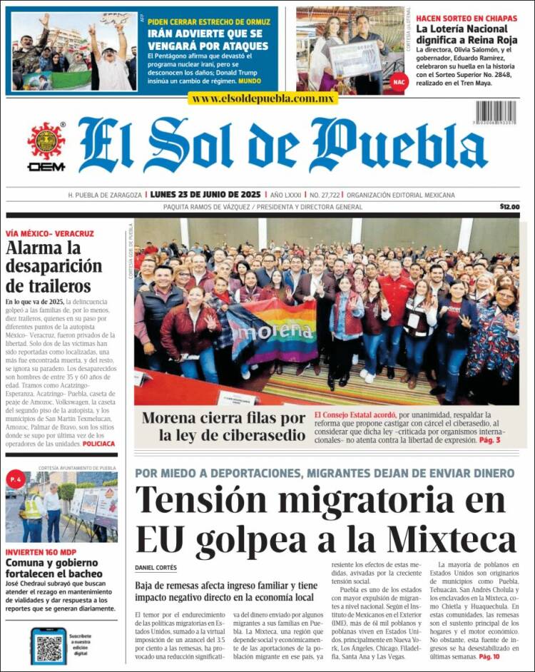 Portada de El Sol de Puebla (México)