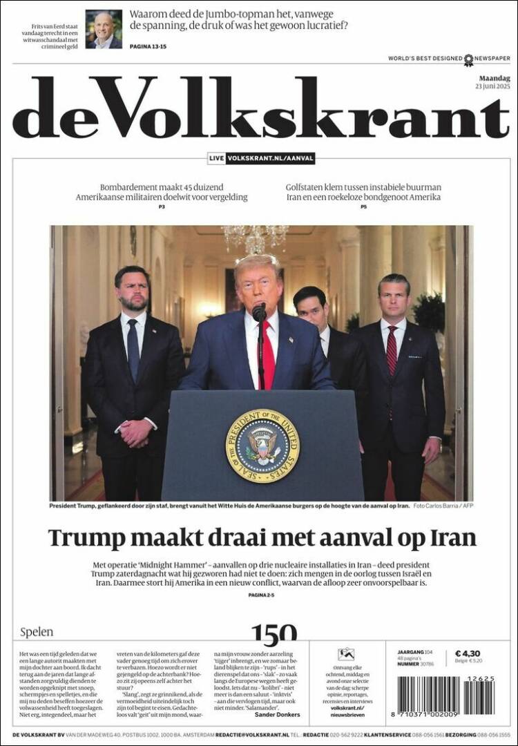 Portada de De Volkskrant (Países Bajos)
