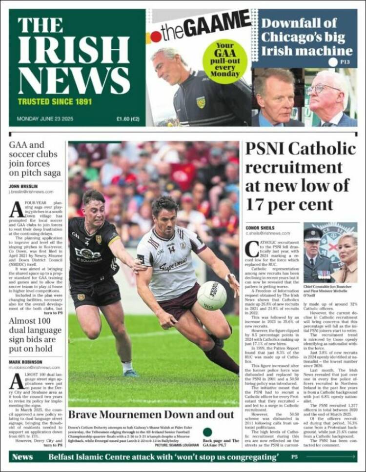 Portada de Irish News (Reino Unido)