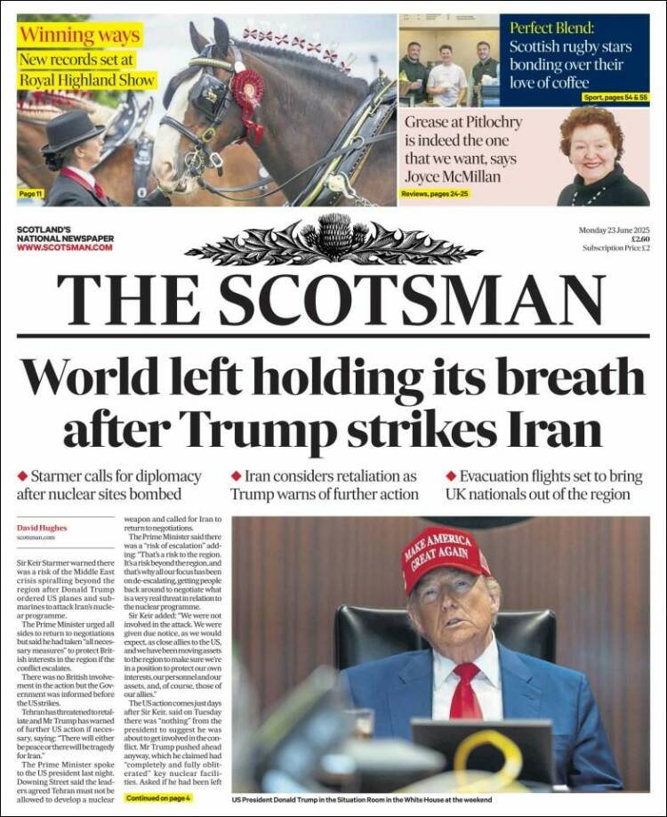 Portada de The Scotsman (Reino Unido)