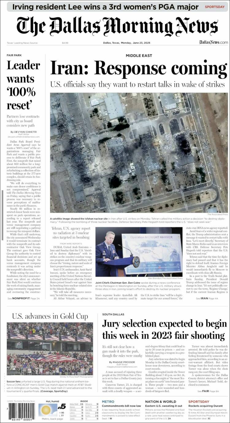 Portada de Dallas Morning News (USA)