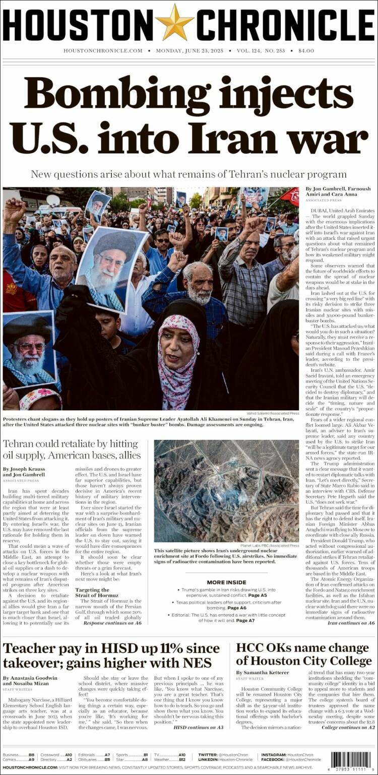 Portada de Houston Chronicle (USA)