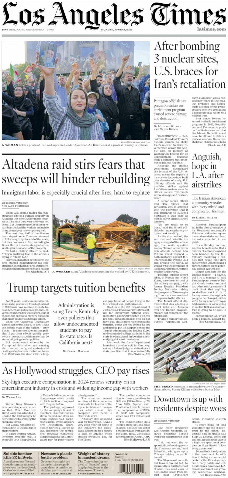 Portada de Los Angeles Times (USA)