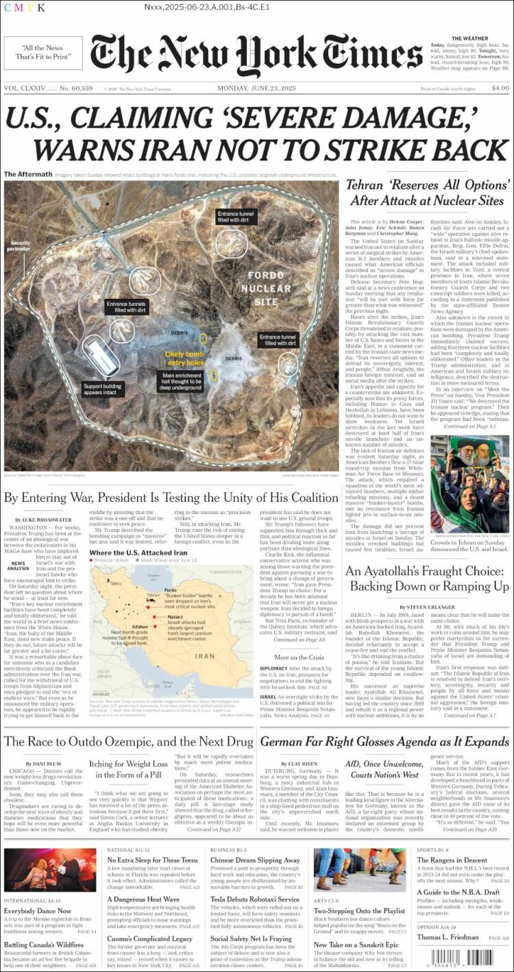 Portada de New York Times (USA)