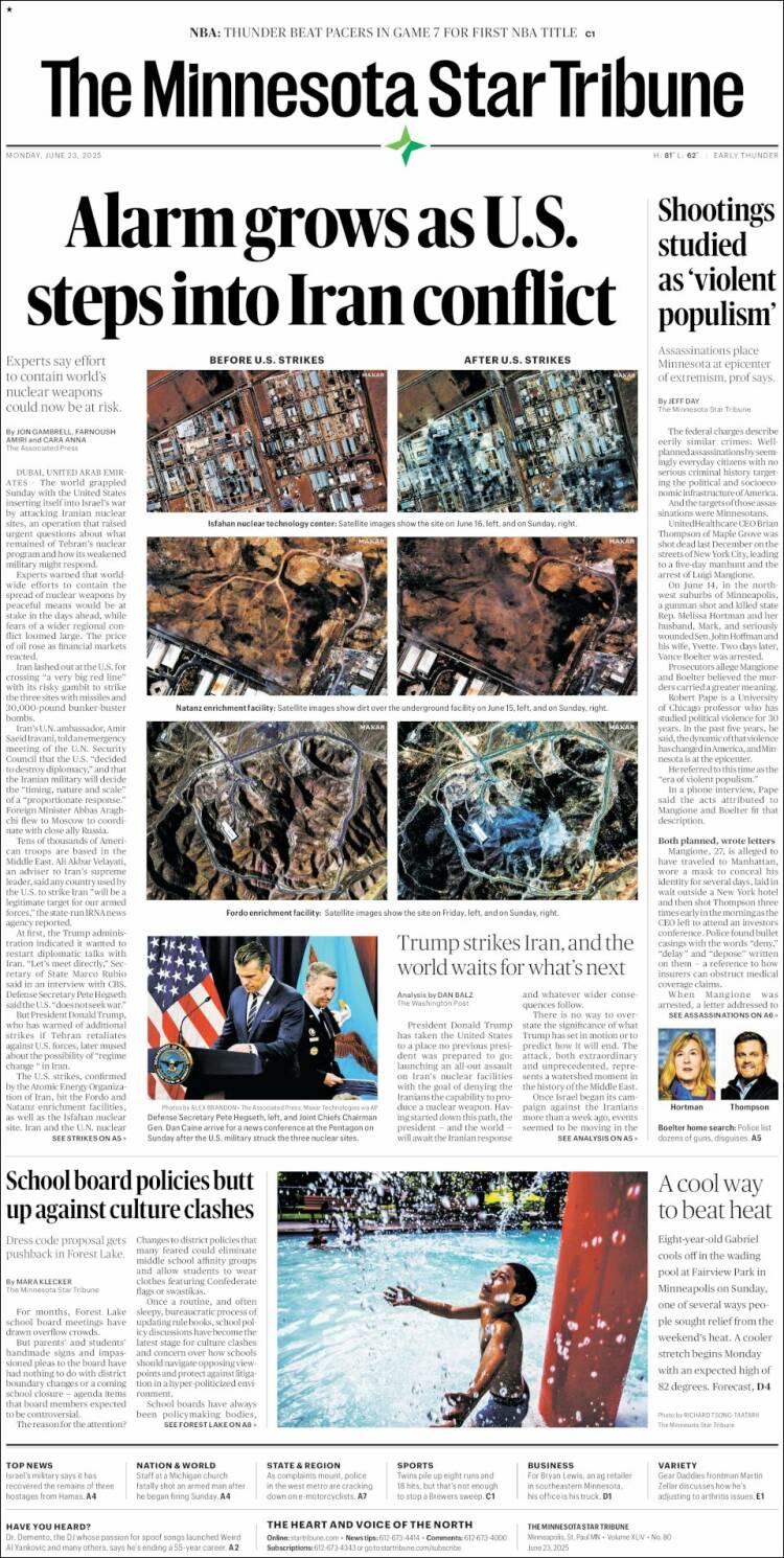 Portada de Star Tribune (USA)