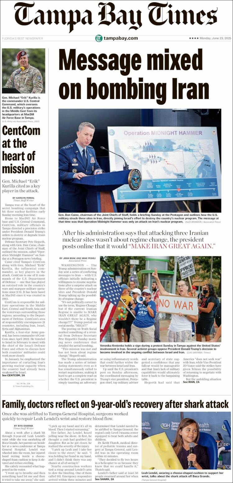 Portada de Tampa Bay Times (USA)