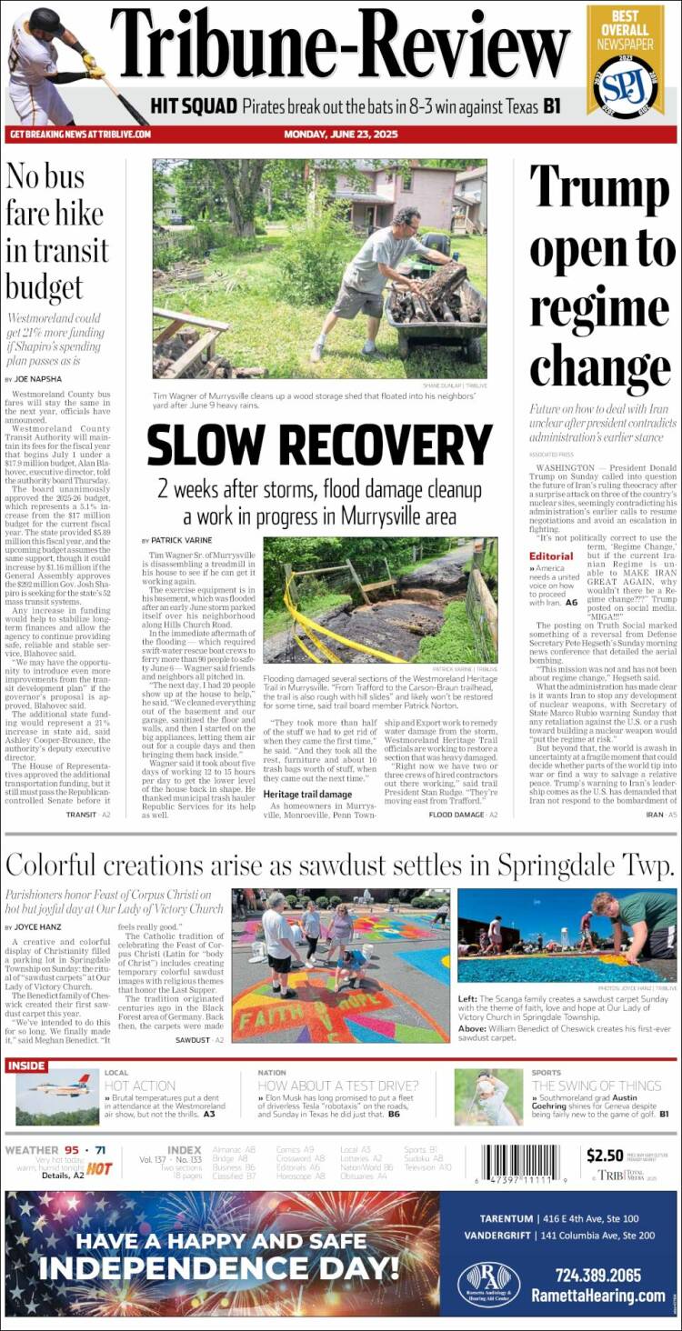 Portada de Tribune-Review (USA)