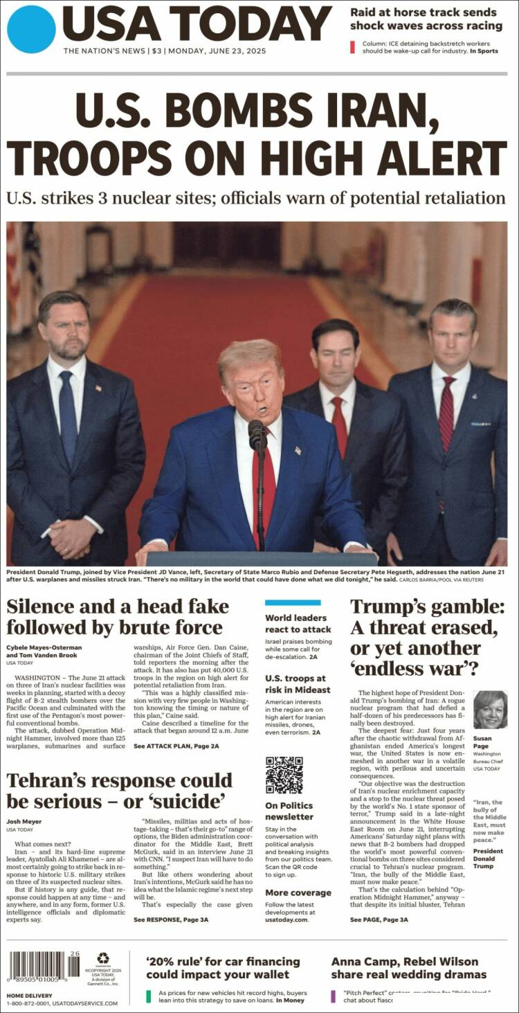 Portada de USA Today (USA)