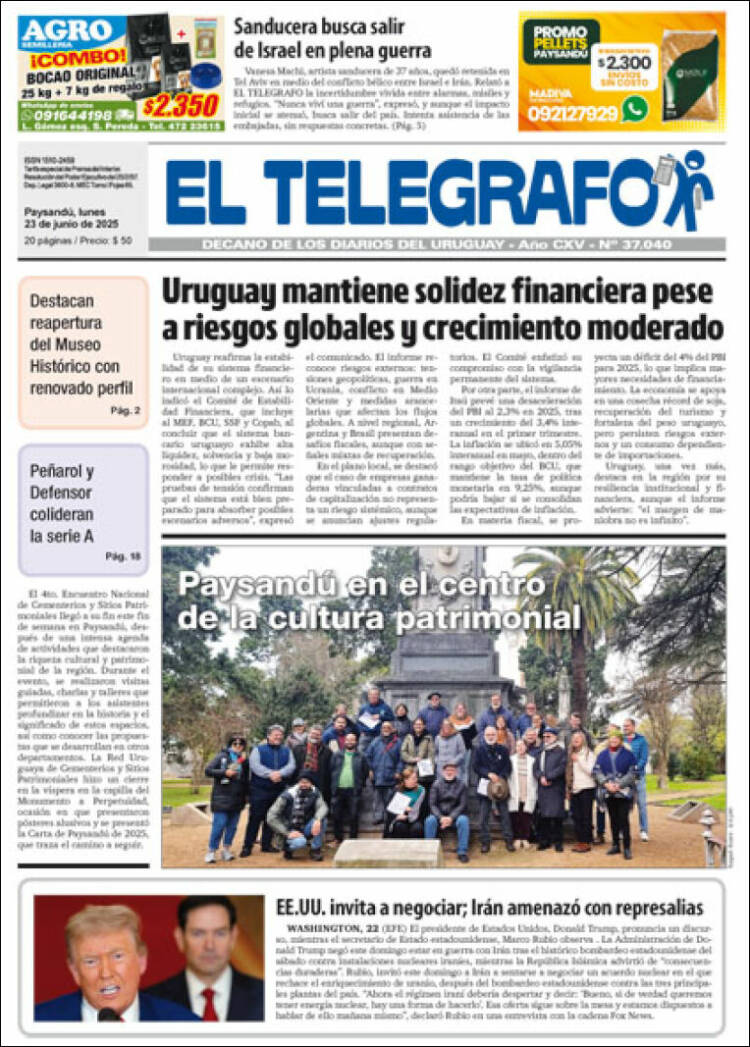 Portada de El Telégrafo (Uruguay)
