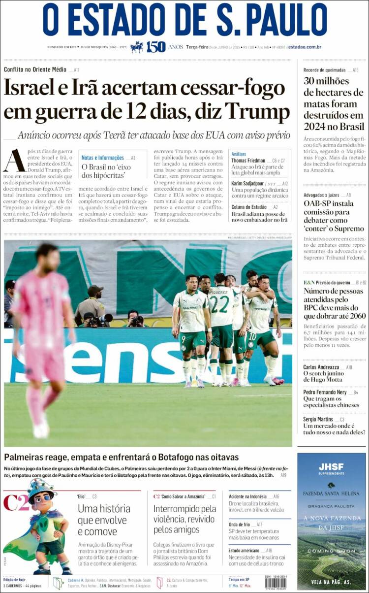 Portada de O Estado de São Paulo (Brasil)