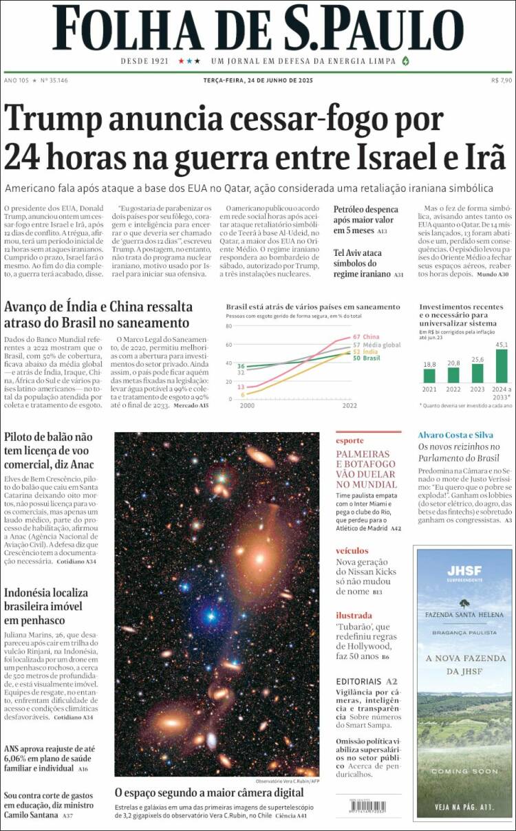 Portada de Folha de São Paulo (Brasil)