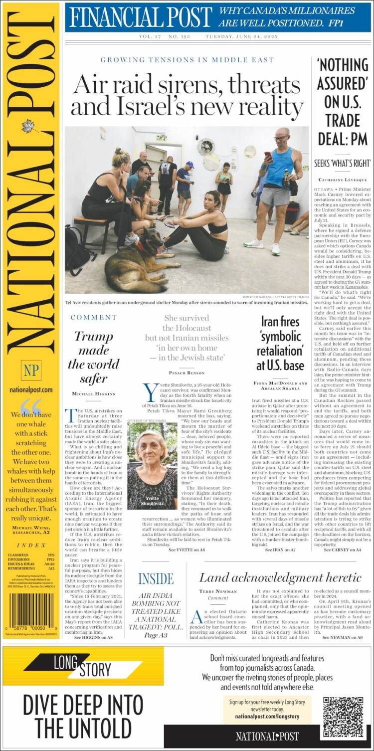 Portada de The National Post (Canadá)